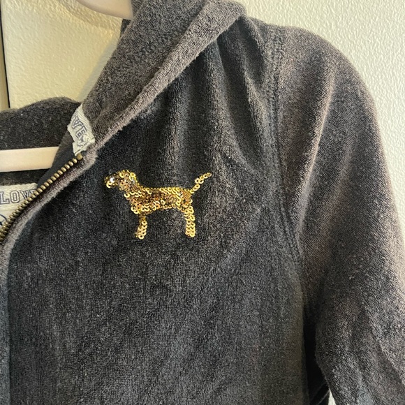 PINK Victoria’s Secret Gold Sequin Bling Black Velour Zip-Up - Picture 8 of 11